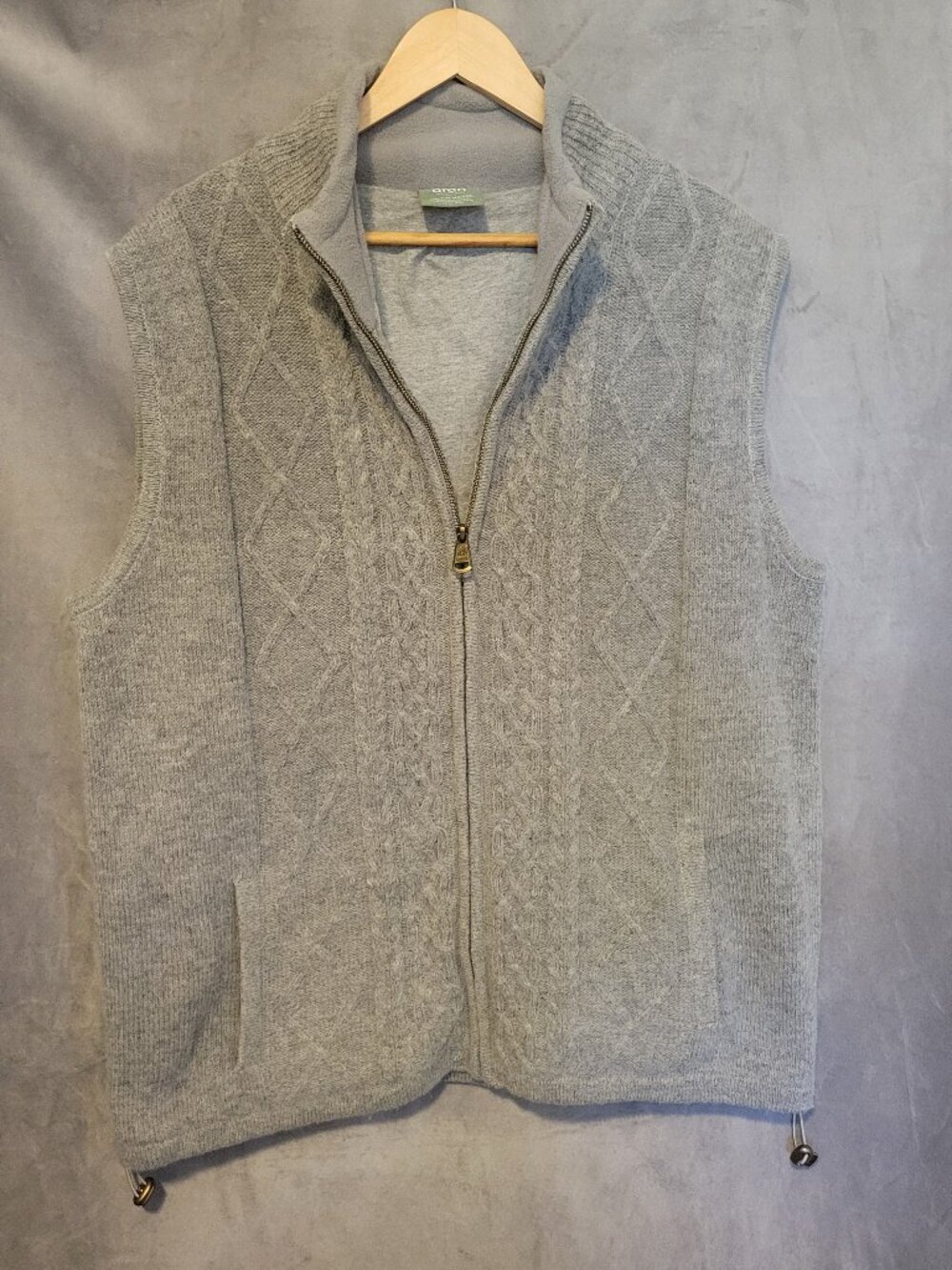 Aran Woollen Mills Men's Gray 100% New Wool Zip Vest Collar Cotton Lined XL